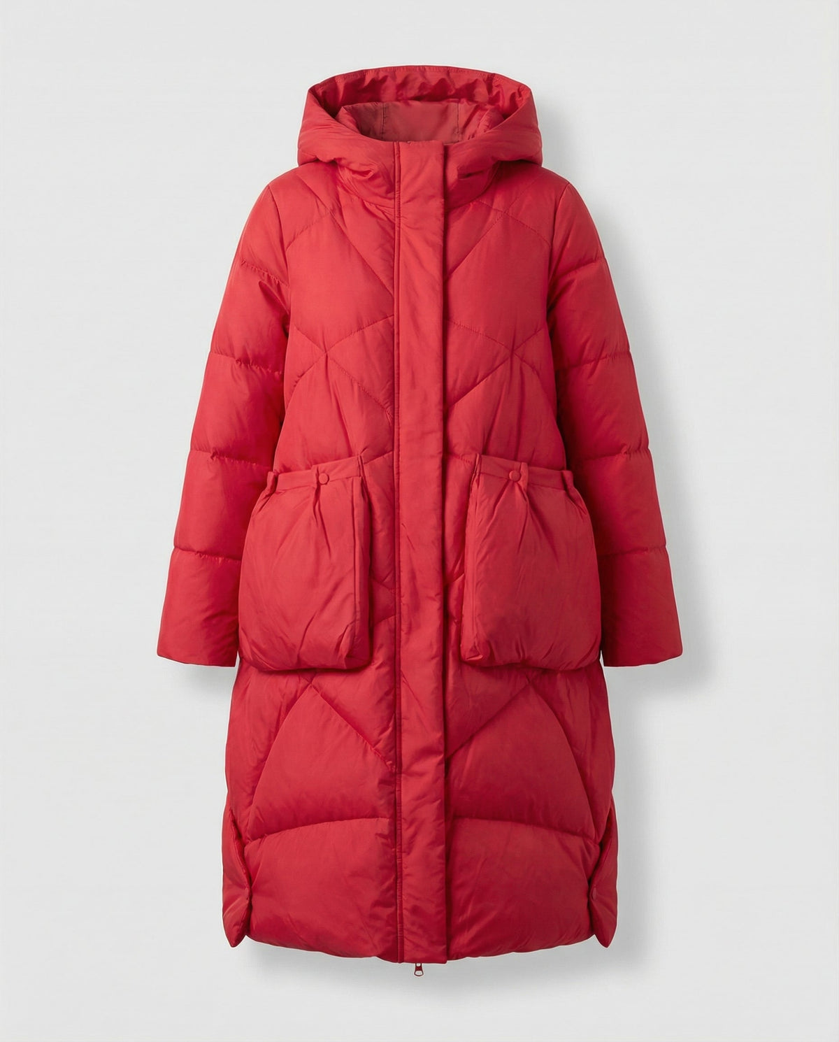 Women's Quilted Longline Coat in Red
