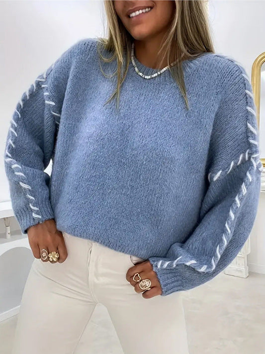 Women's Round Neck Oversized Sweater in Sky Blue