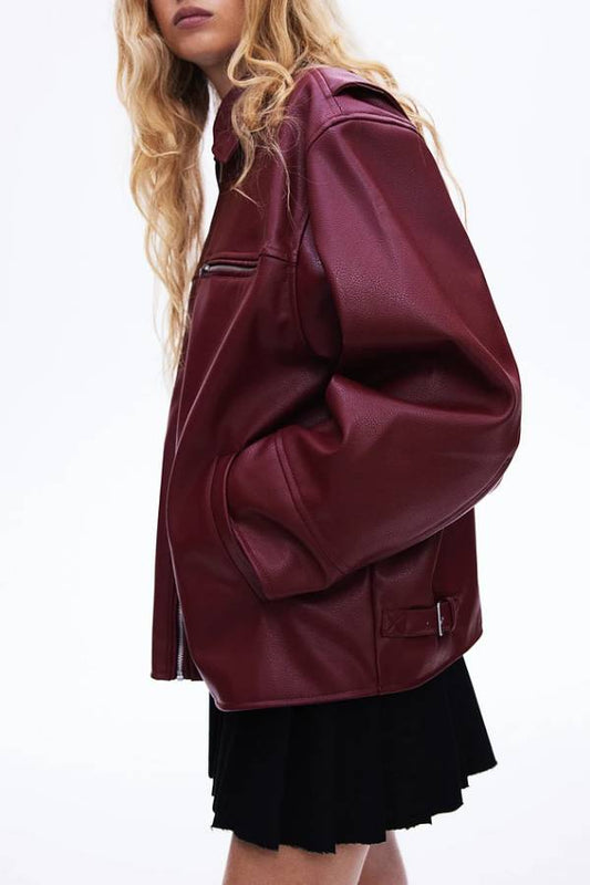 Women's Shirt Style Faux Leather Jacket