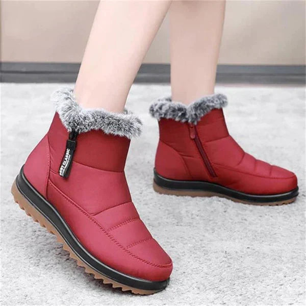 Women's Side Zip Quilted Winter Boots in Red
