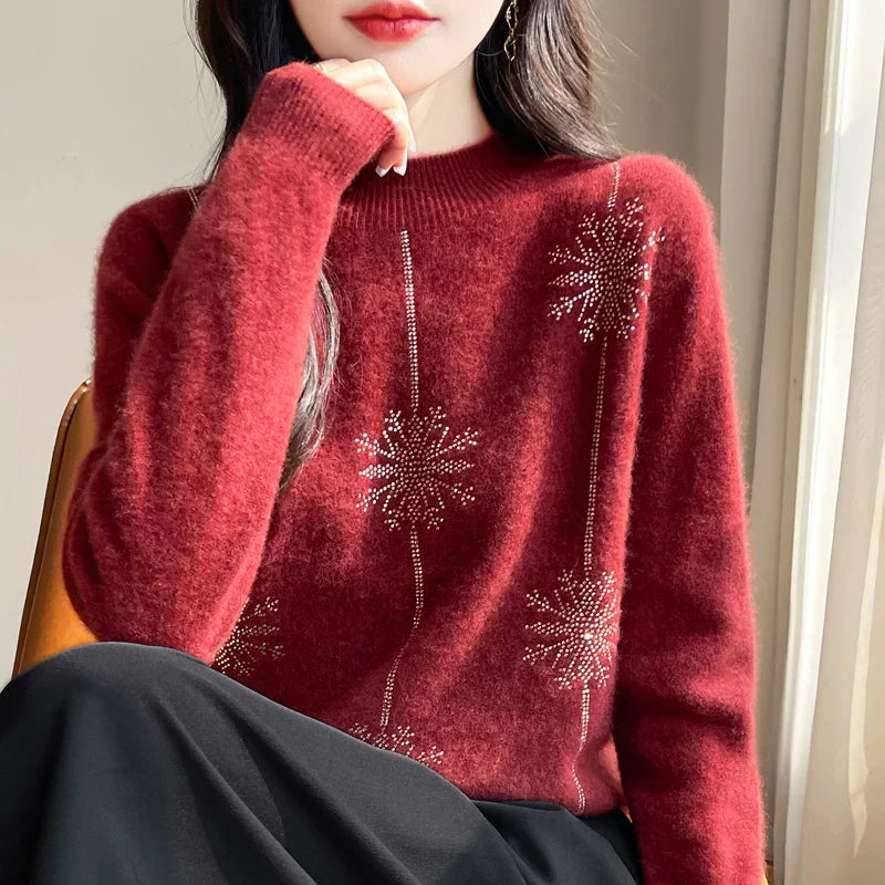 Women's Stand Collar Knit Sweater in Red