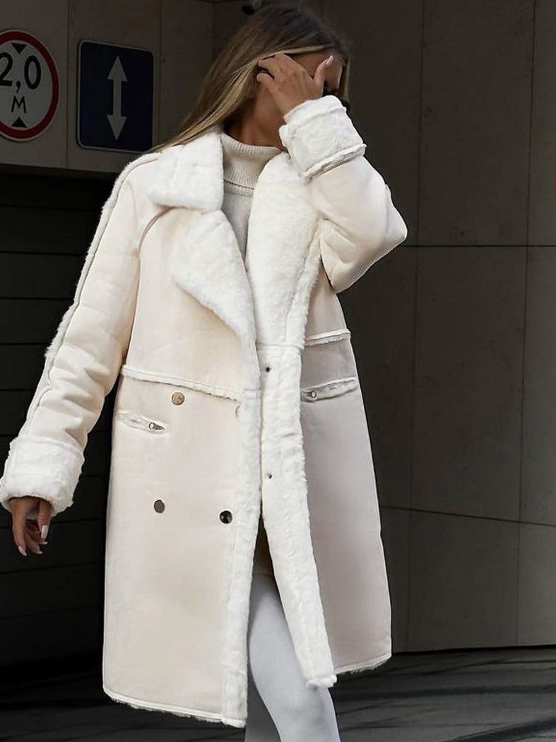Women's Suede Shearling Coat in Cream