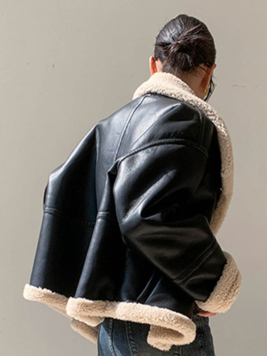 Women's Teddy Trim Faux Leather Jacket