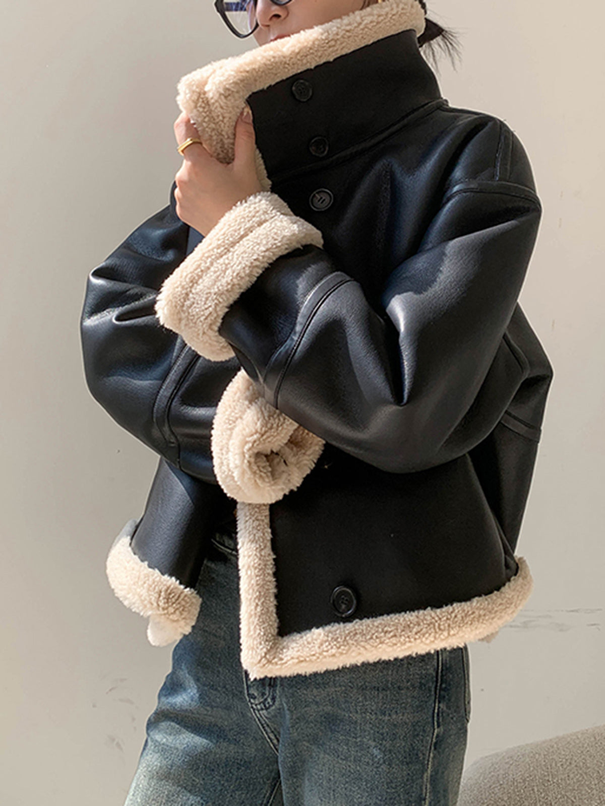 Women's Teddy Trim Faux Leather Jacket