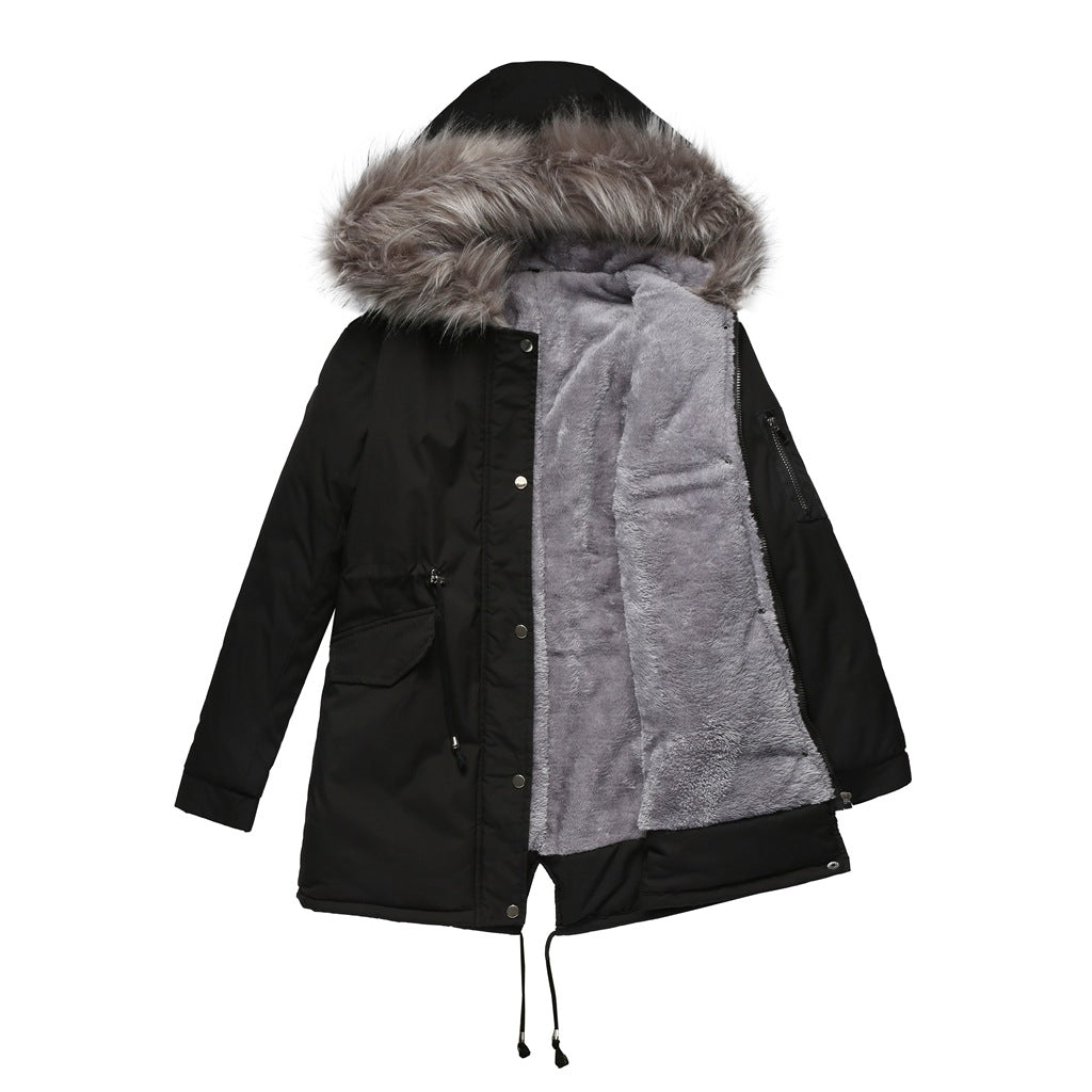 Women's Warm Velvet Trimmed Hooded Parka