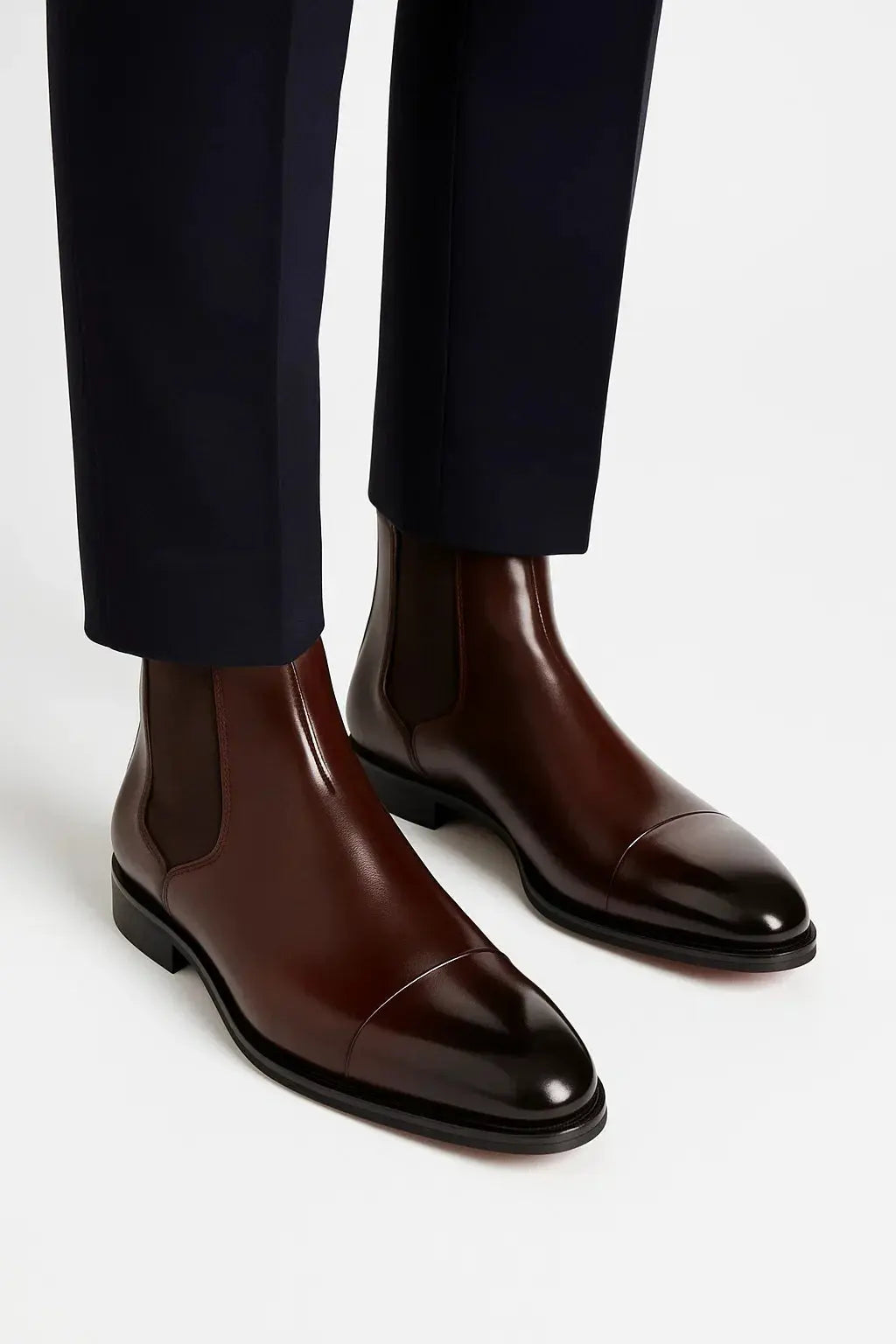 Men's brown cap toe Chelsea boots