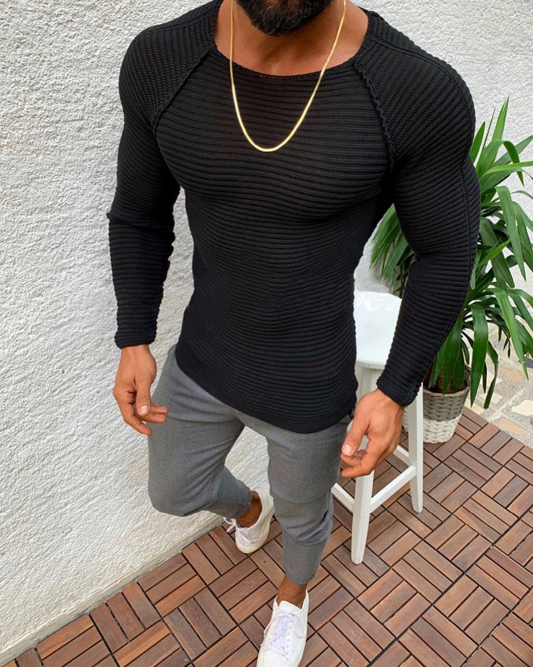Men's Ribbed Long Sleeve Knit Top