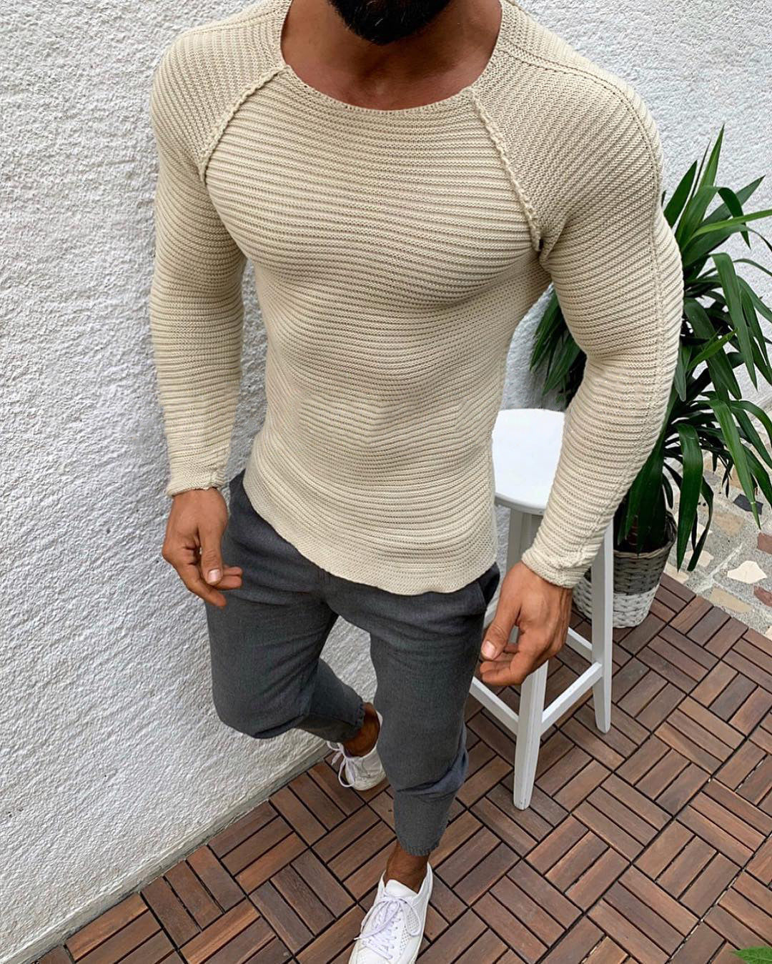 Men's Ribbed Long Sleeve Knit Top