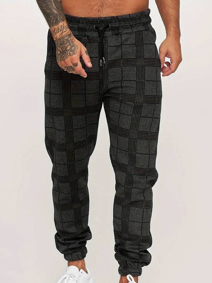 Men's grey checked texture joggers with elasticated waist and straight leg