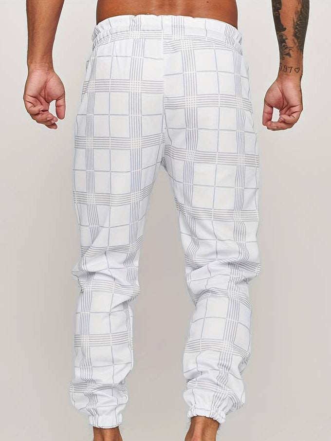 Men's grey checked texture joggers with elasticated waist and straight leg