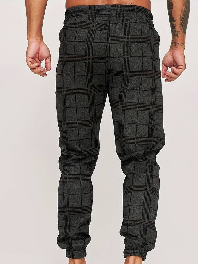 Men's grey checked texture joggers with elasticated waist and straight leg