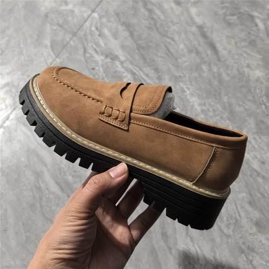Teal chunky penny loafers with thick profiled sole and keeper strap