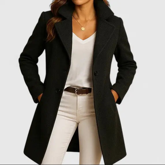 Elegant Longline Wool Coat with Timeless Warmth