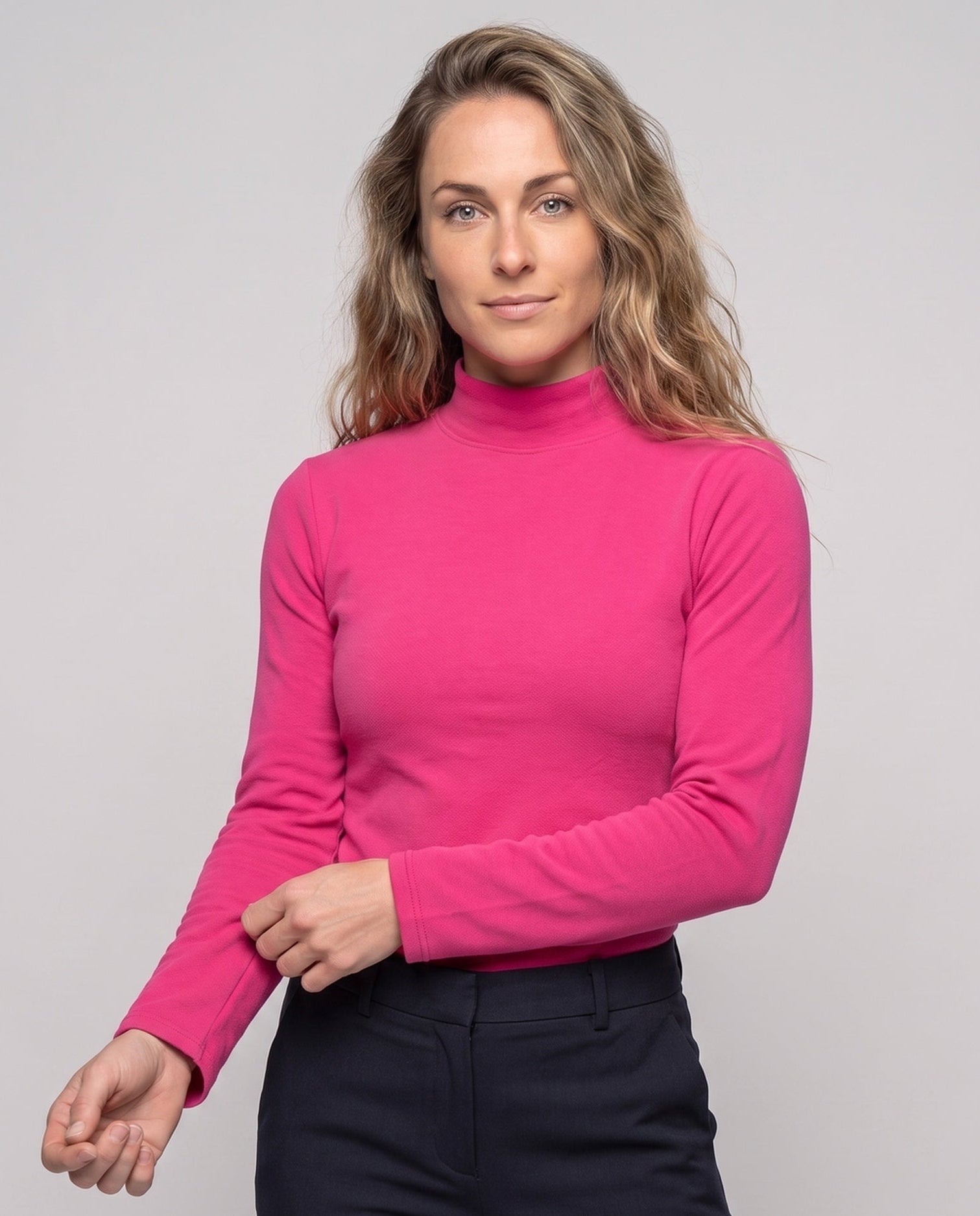 Women's Fitted Mock Neck Long Sleeve T Shirt