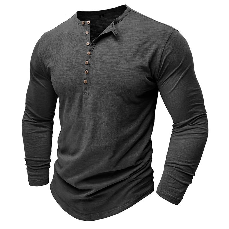 Men's Textured Long Sleeve Henley T Shirt