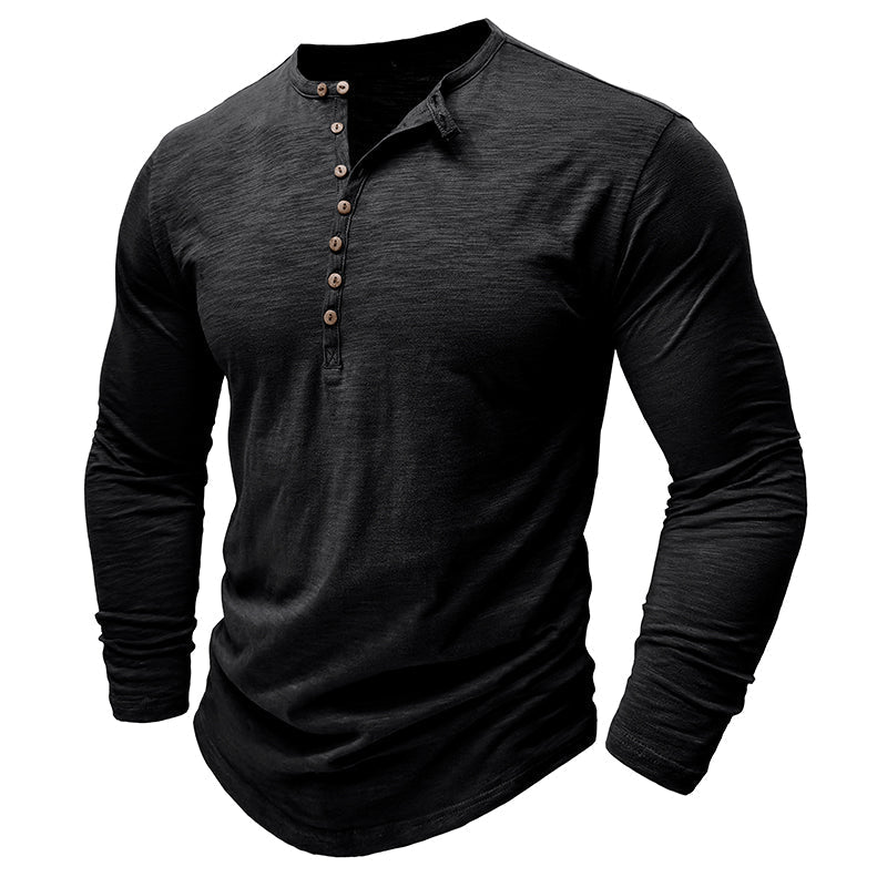 Men's Textured Long Sleeve Henley T Shirt