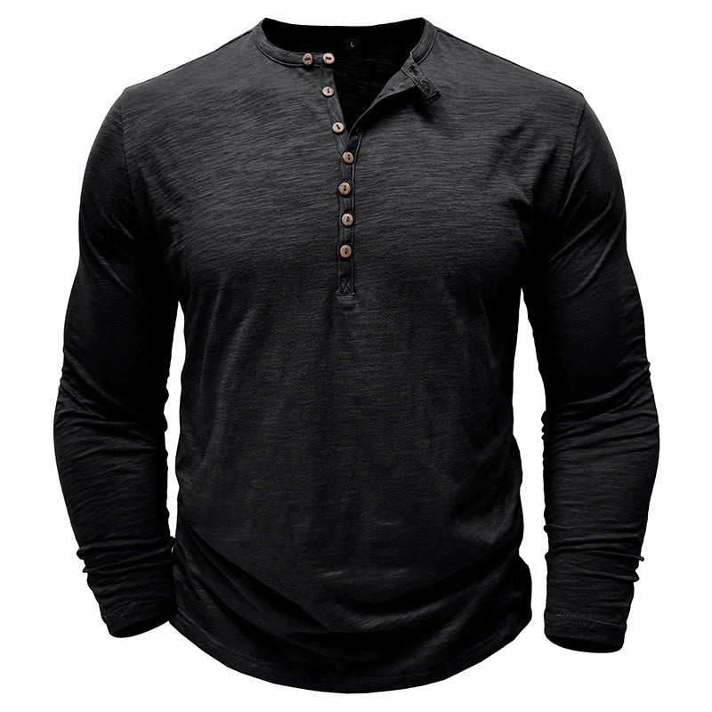 Men's Textured Long Sleeve Henley T Shirt