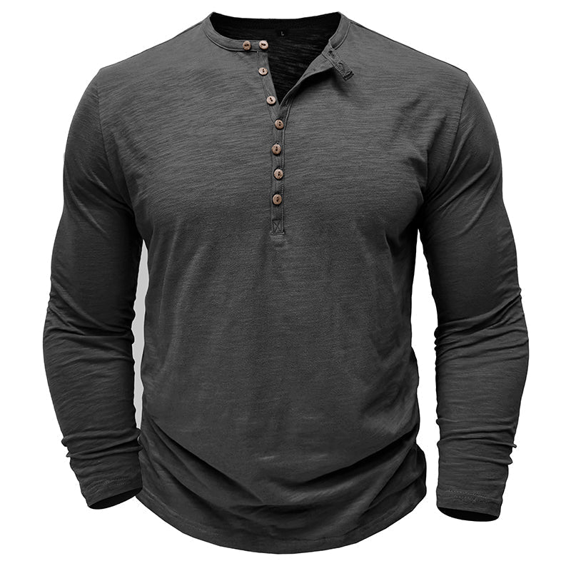 Men's Textured Long Sleeve Henley T Shirt