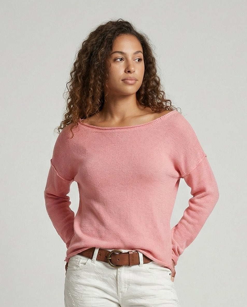 Women's Boat Neck Long Sleeve Knit Top