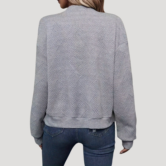 Grey lightweight bomber jacket with front zip, ribbed cuffs and relaxed loose fit