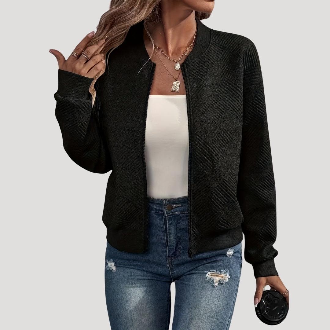 Grey lightweight bomber jacket with front zip, ribbed cuffs and relaxed loose fit