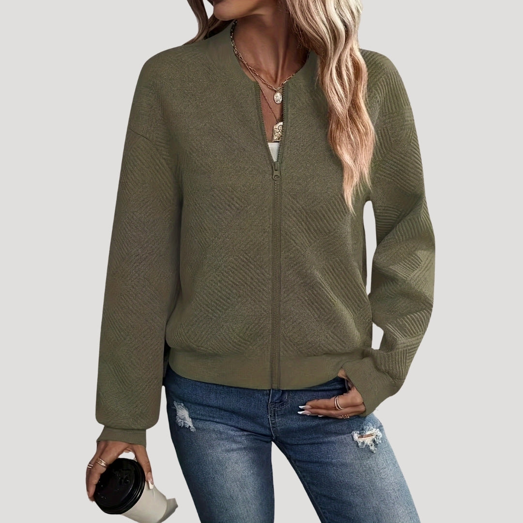 Grey lightweight bomber jacket with front zip, ribbed cuffs and relaxed loose fit