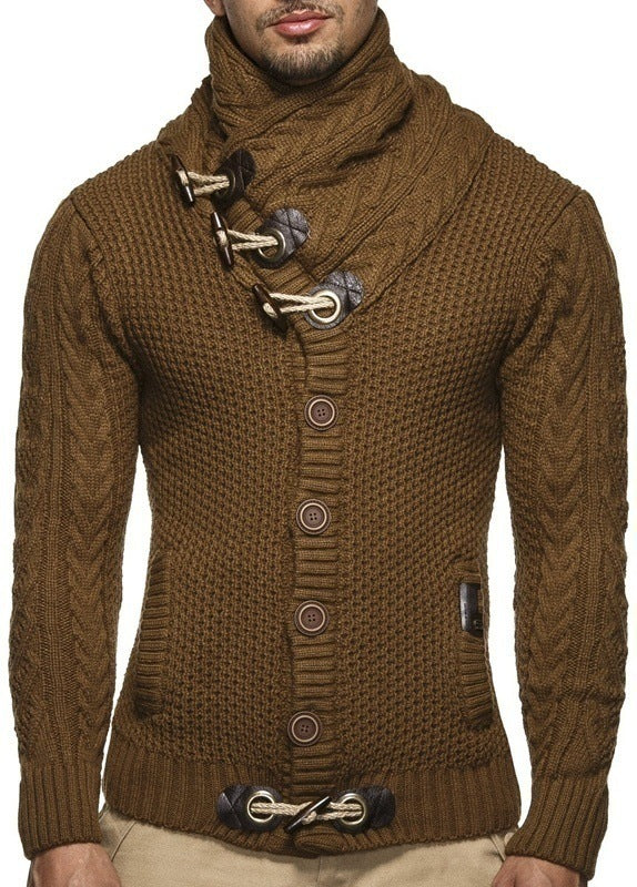 Men's Asymmetric Knit Cardigan in Brown