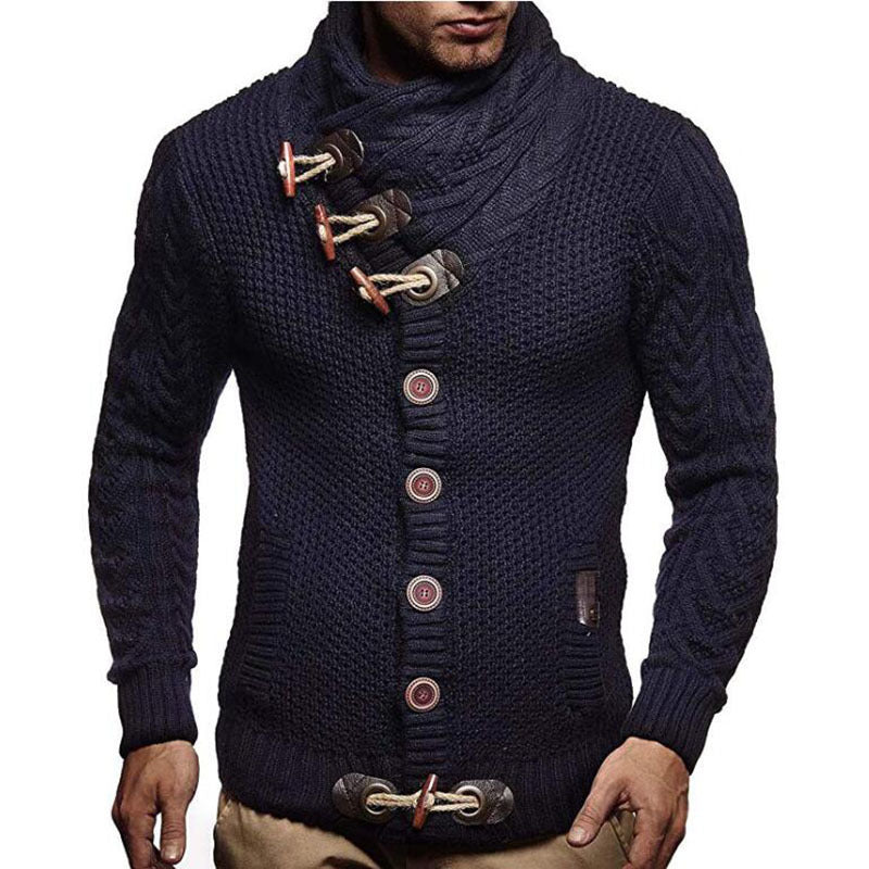 Men's Asymmetric Knit Cardigan in Dark Blue