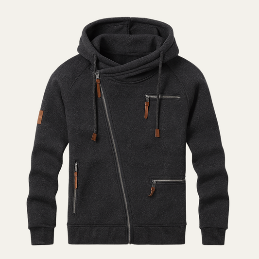 Men's Asymmetric Zip Hoodie in Black