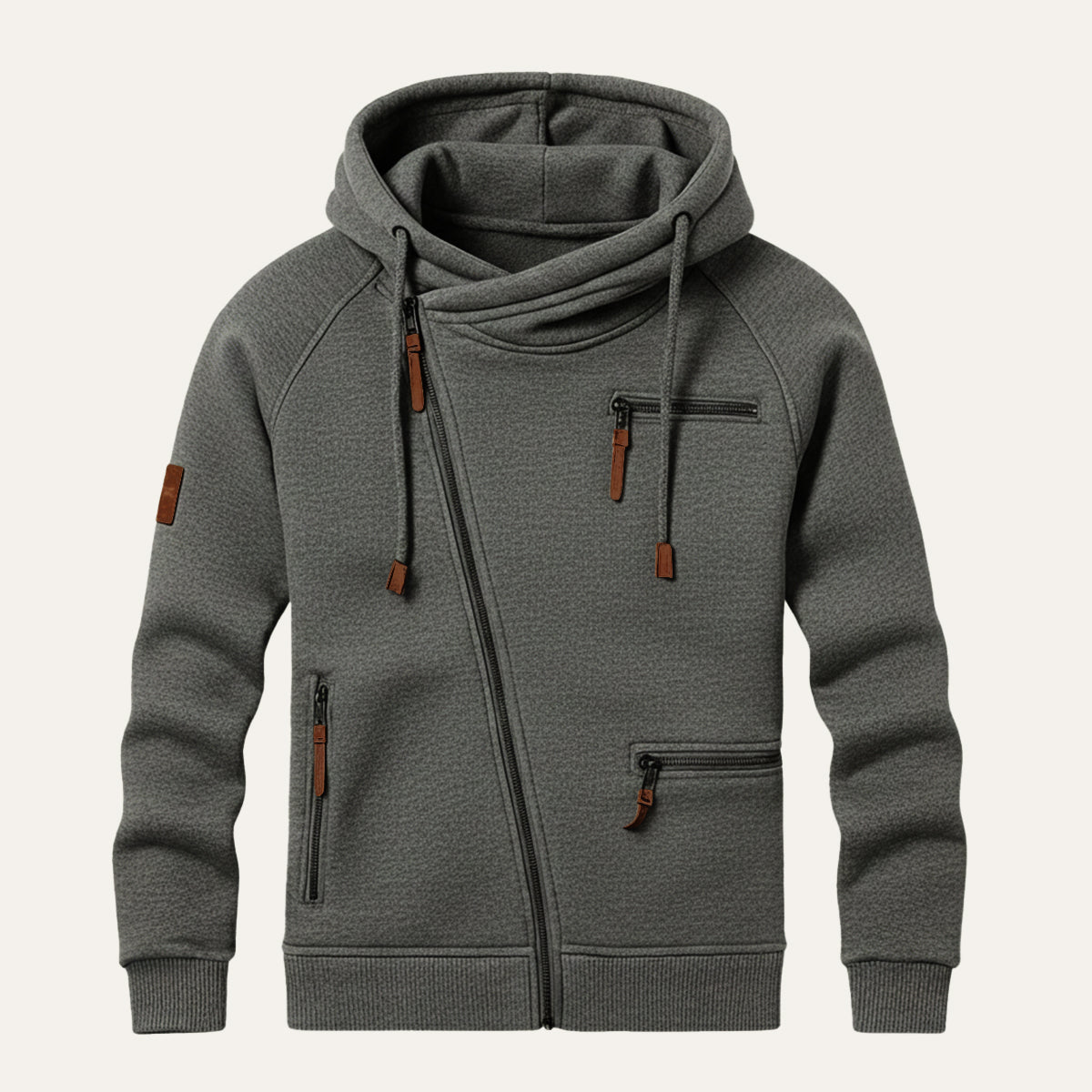 Men's Asymmetric Zip Hoodie in Dark Grey