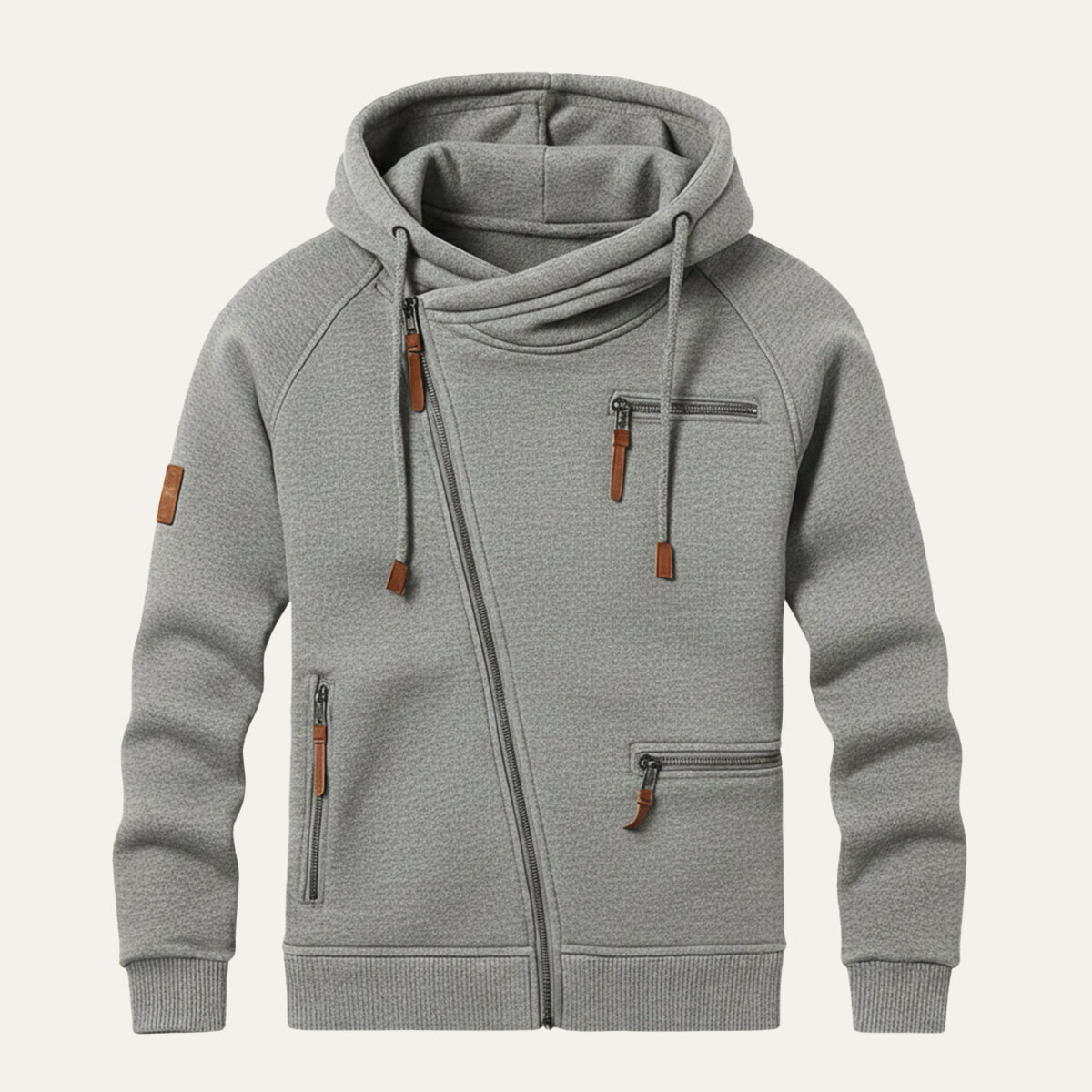 Men's Asymmetric Zip Hoodie in Light Grey