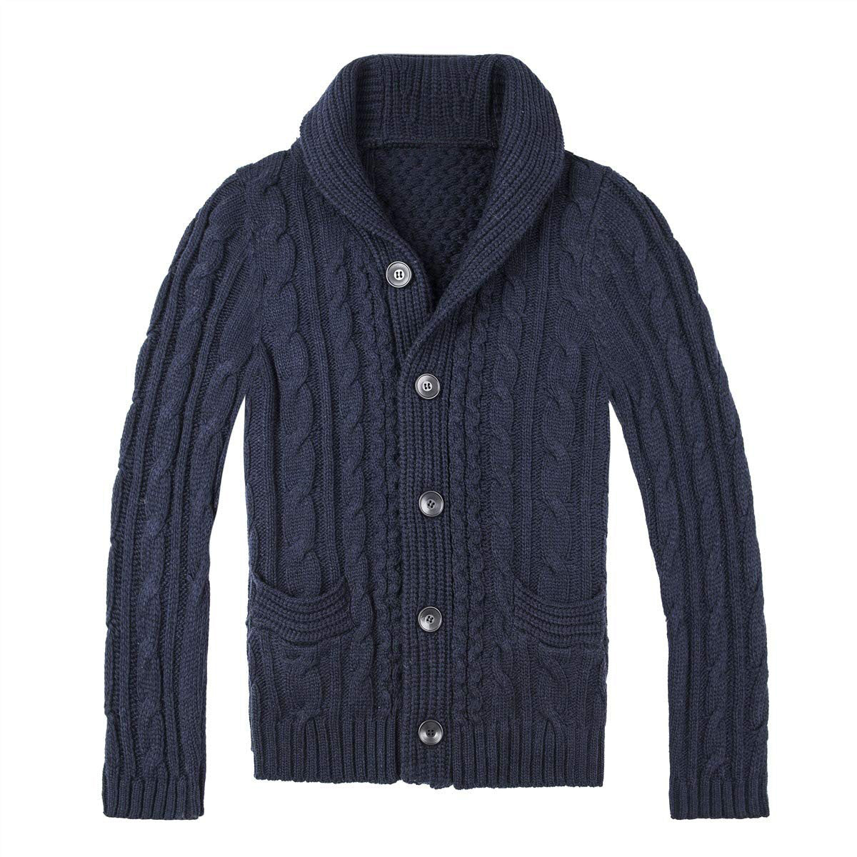 Men's Cable Knit Cardigan in Dark Blue