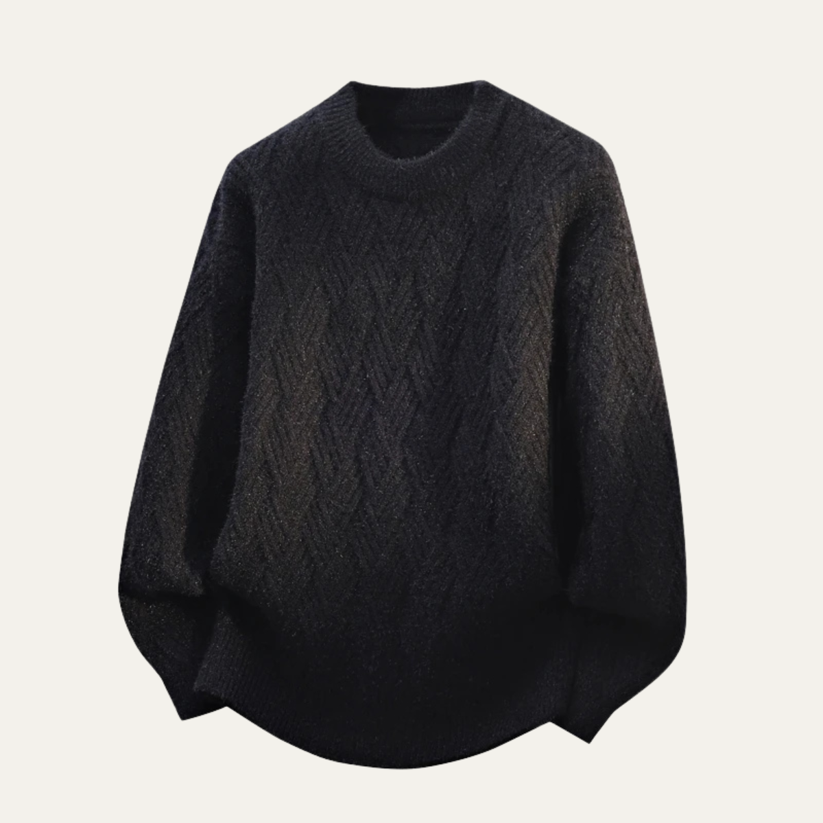 Men's Cable Knit Crew Sweater in Black