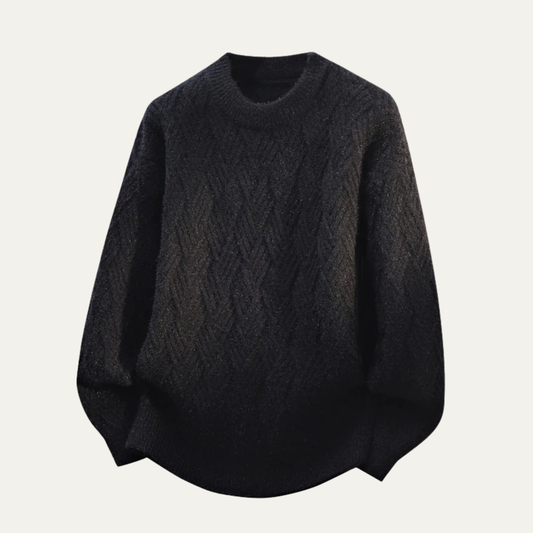 Men's Cable Knit Crew Sweater in Black