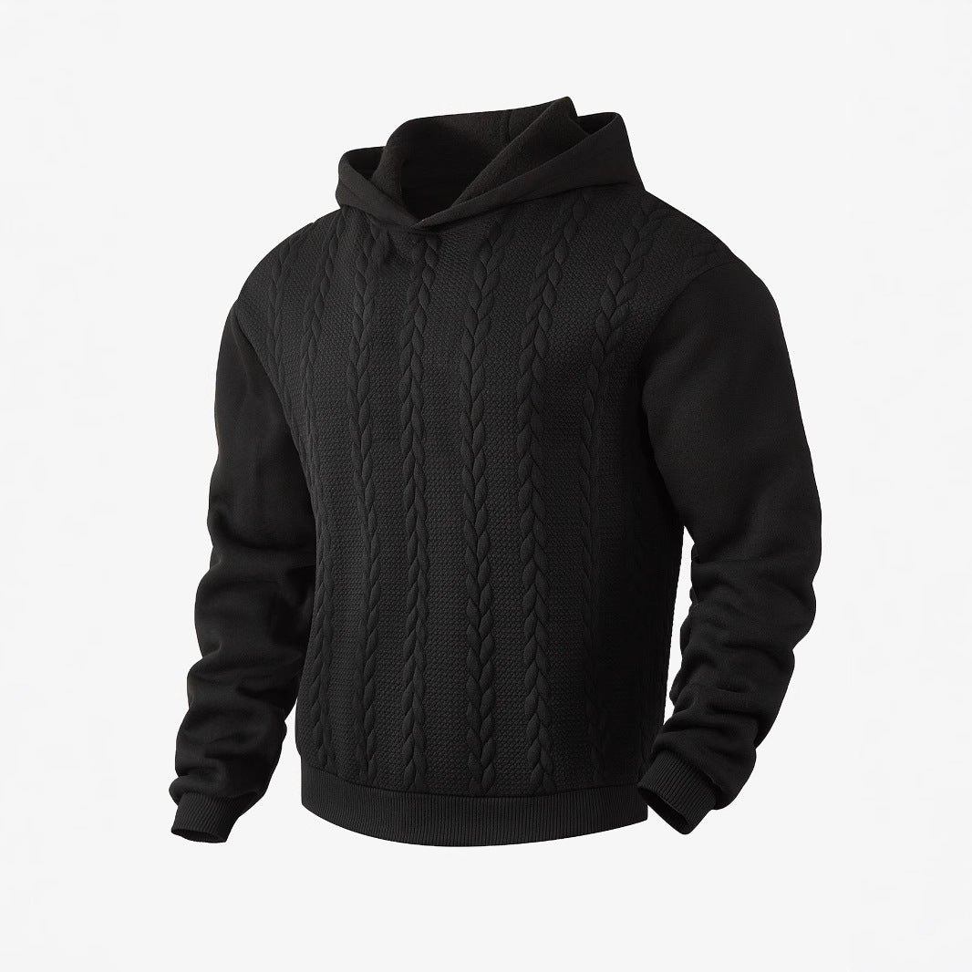 Men's Cable Knit Hoodie in Black