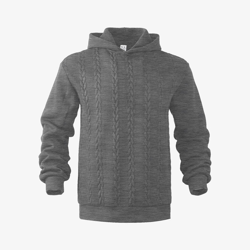 Men's Cable Knit Hoodie in Dark Grey