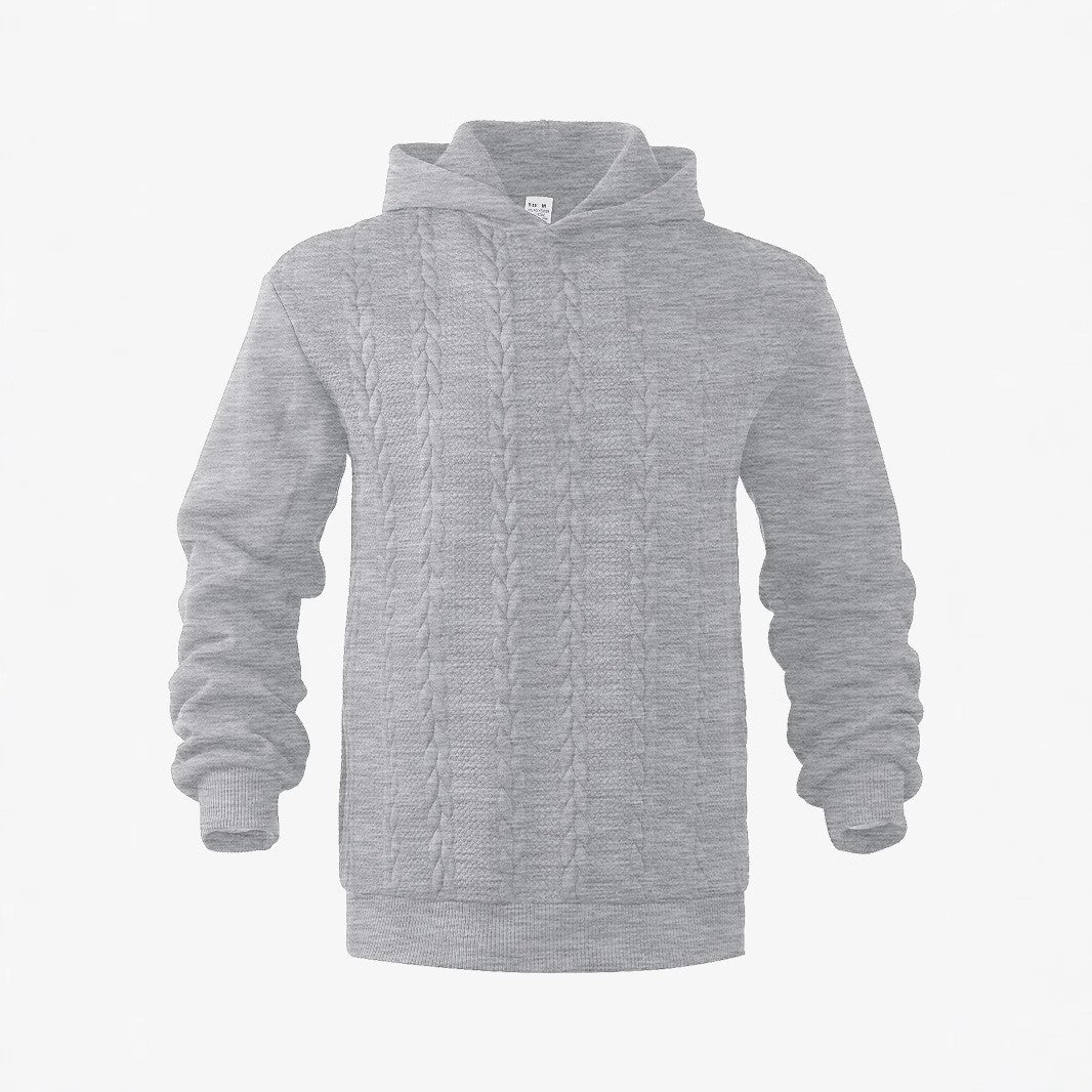Men's Cable Knit Hoodie in Light Grey