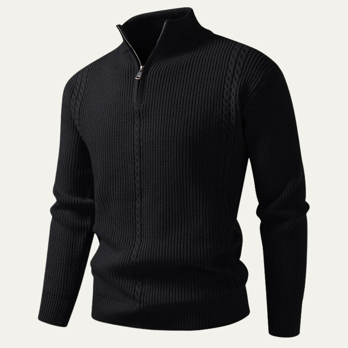 Men's Cable Knit Quarter Zip Sweater in Black