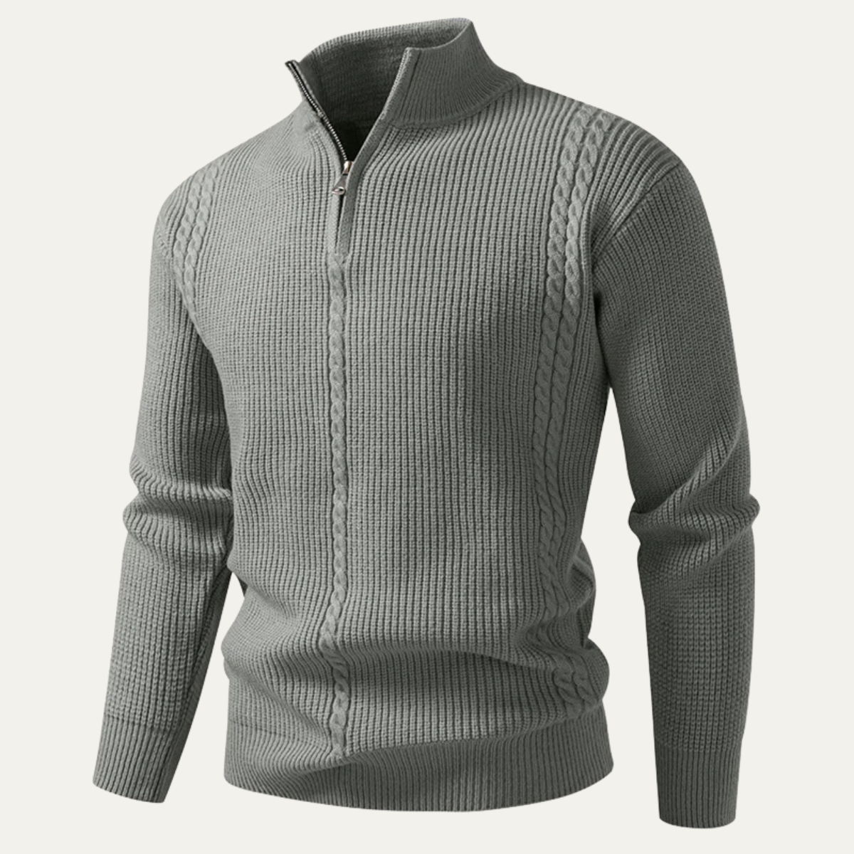 Men's Cable Knit Quarter Zip Sweater in Dark Grey