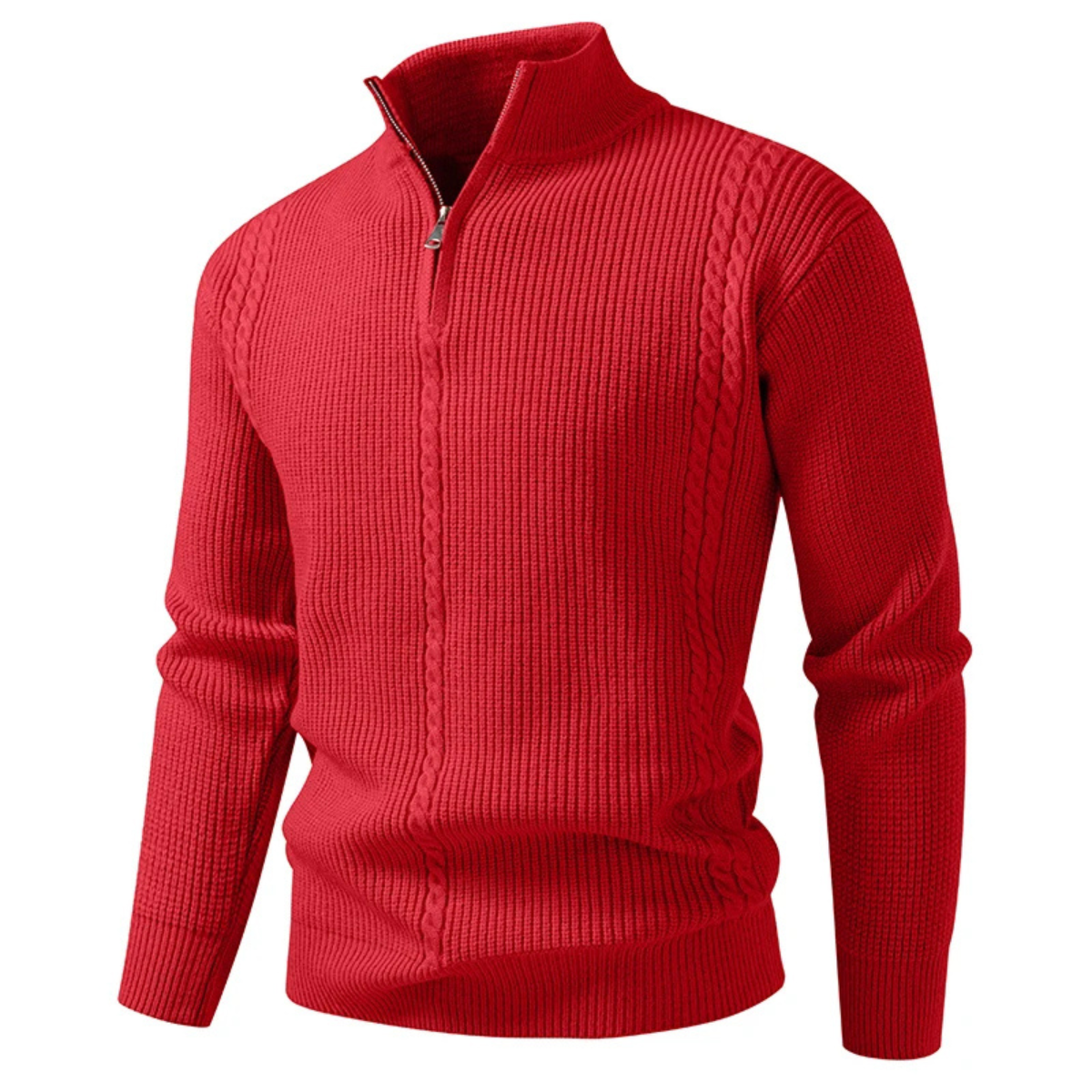 Men's Cable Knit Quarter Zip Sweater in Red