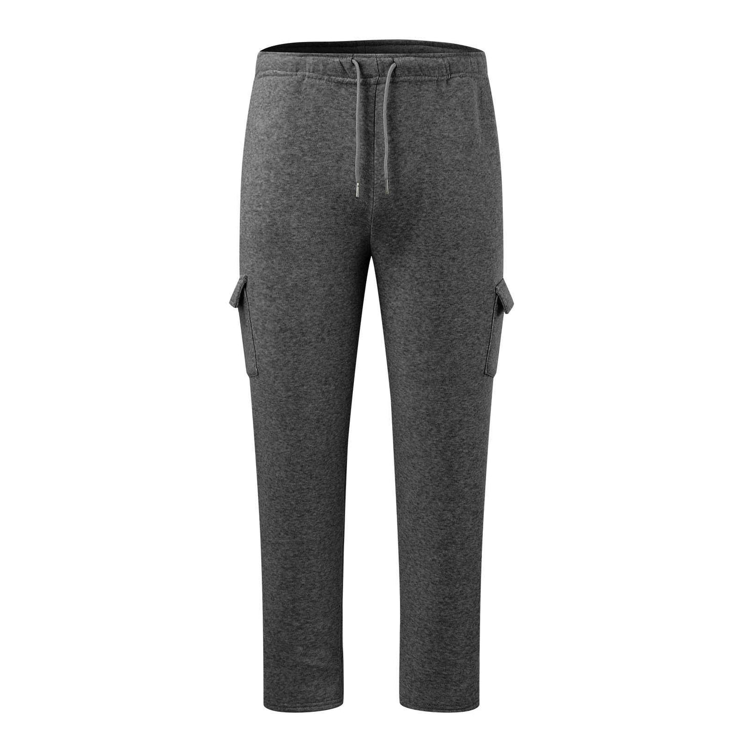 Men's cargo joggers in black with flap side pockets and a relaxed straight leg