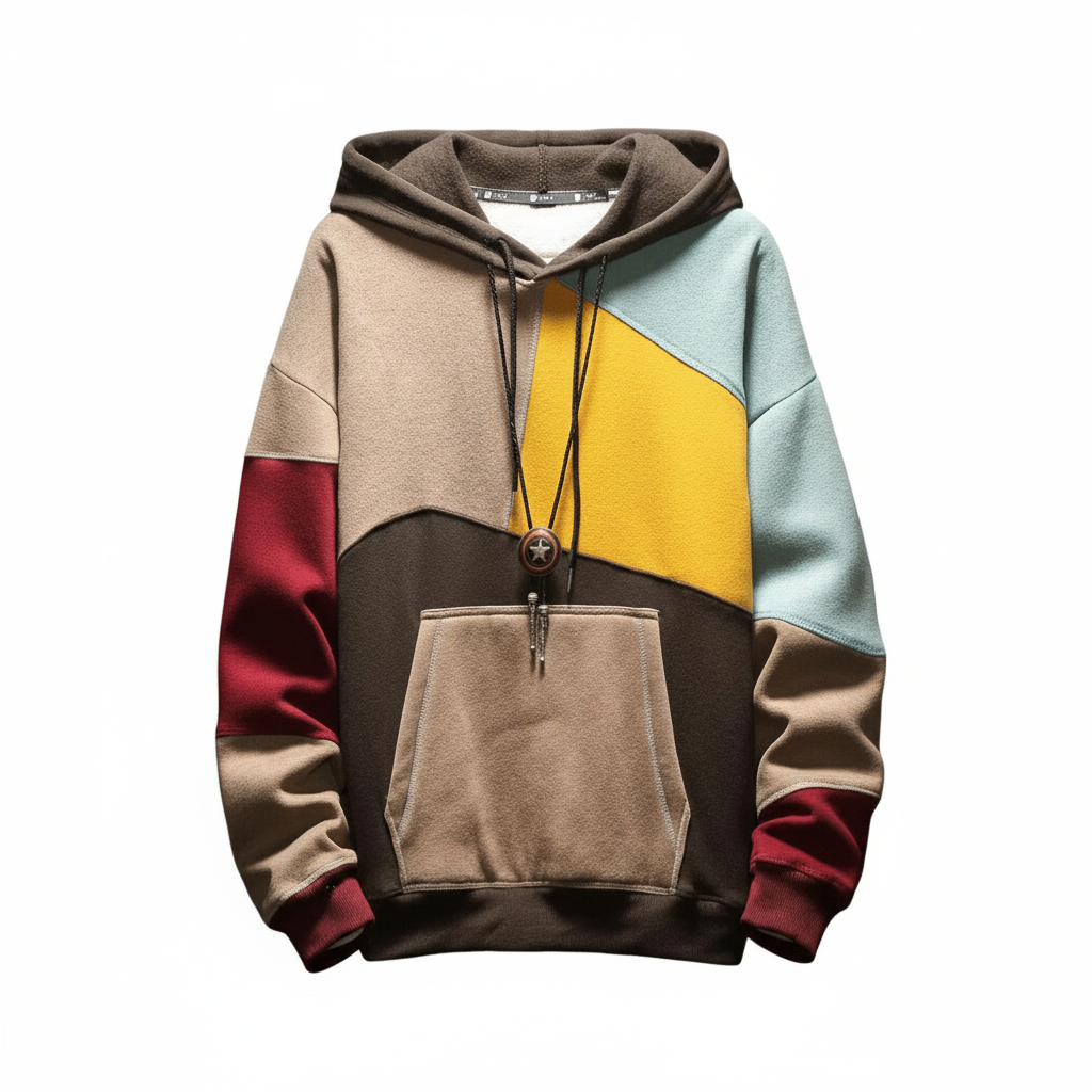 Men's Colour Block Hoodie in Blue/brown
