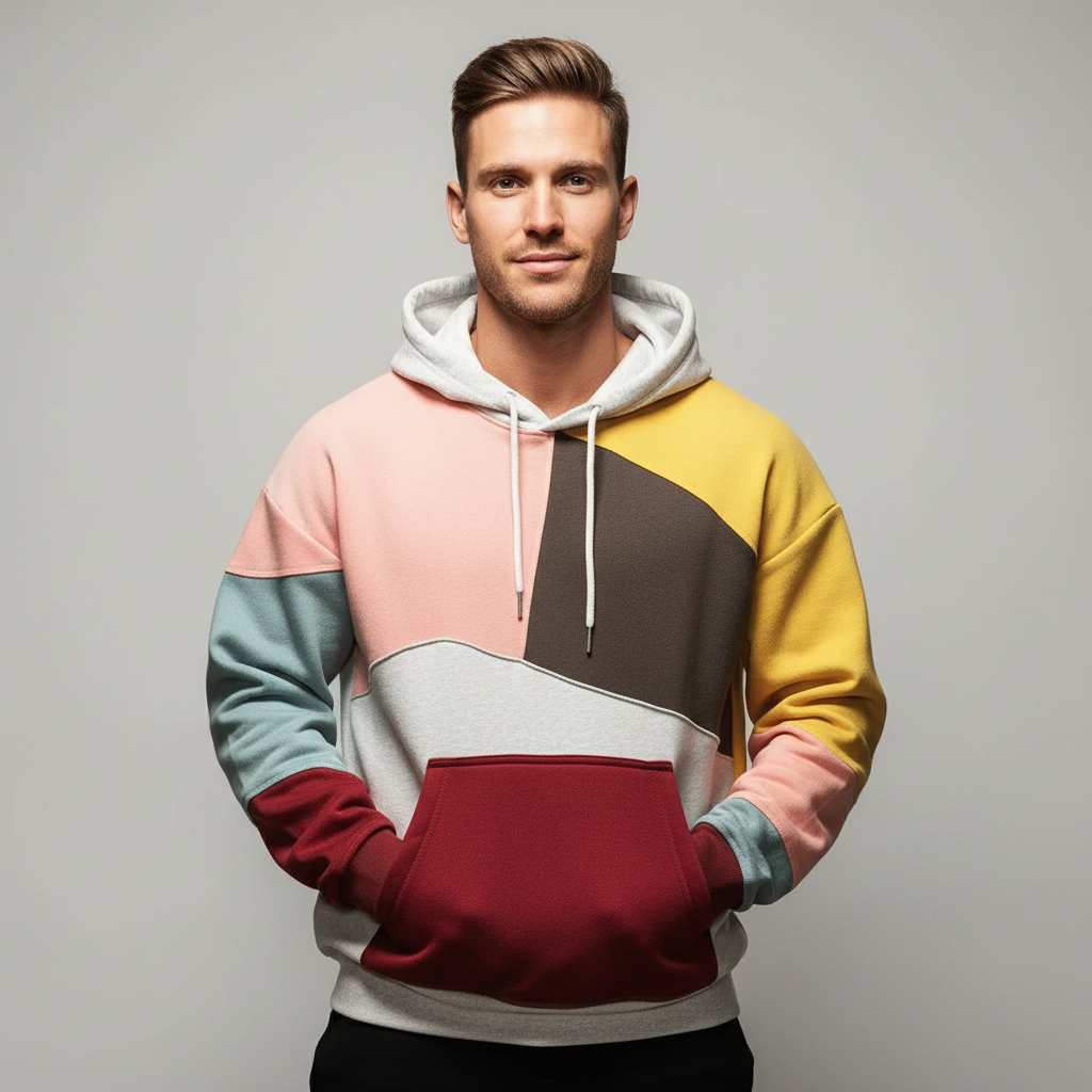 Men's Colourblock Hoodie in Pink/grey