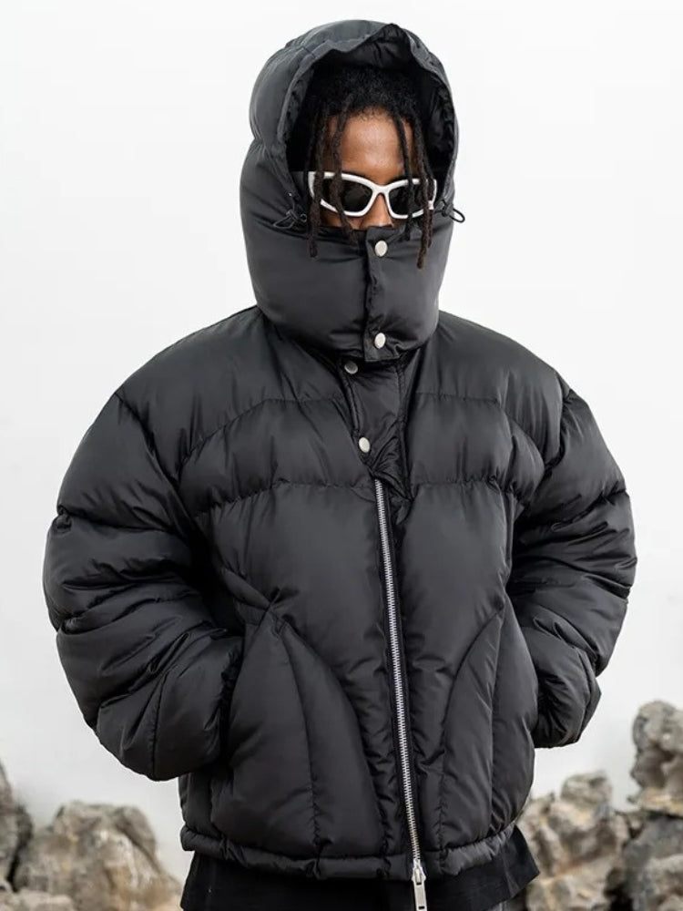 Men's Cropped Hooded Puffer Winter Jacket in Black