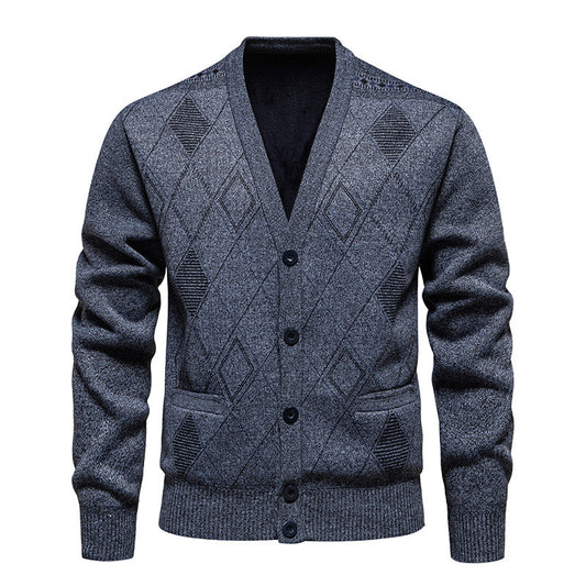 Men's Diamond Knit V-Neck Cardigan