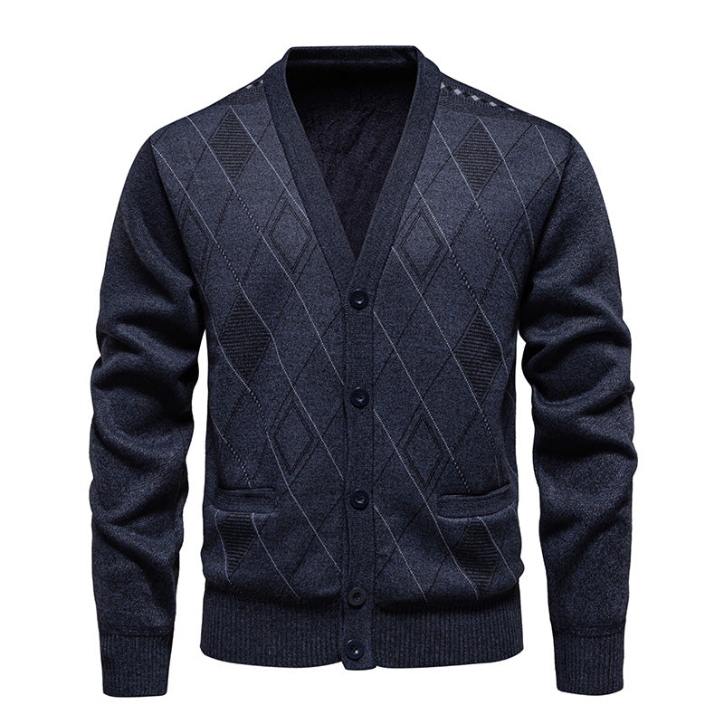 Men's Diamond Knit V-Neck Cardigan