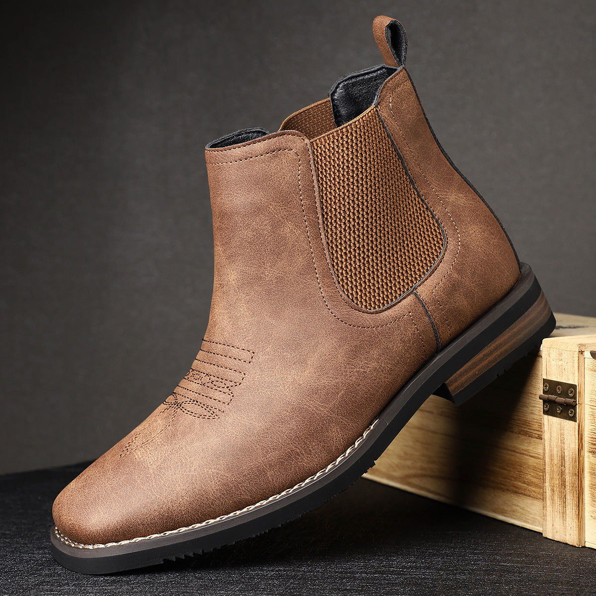 Men's Distressed Chelsea Boots in Brown