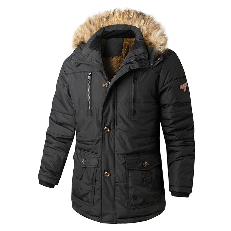 Men's Faux Fur Hooded Winter Jacket in Black