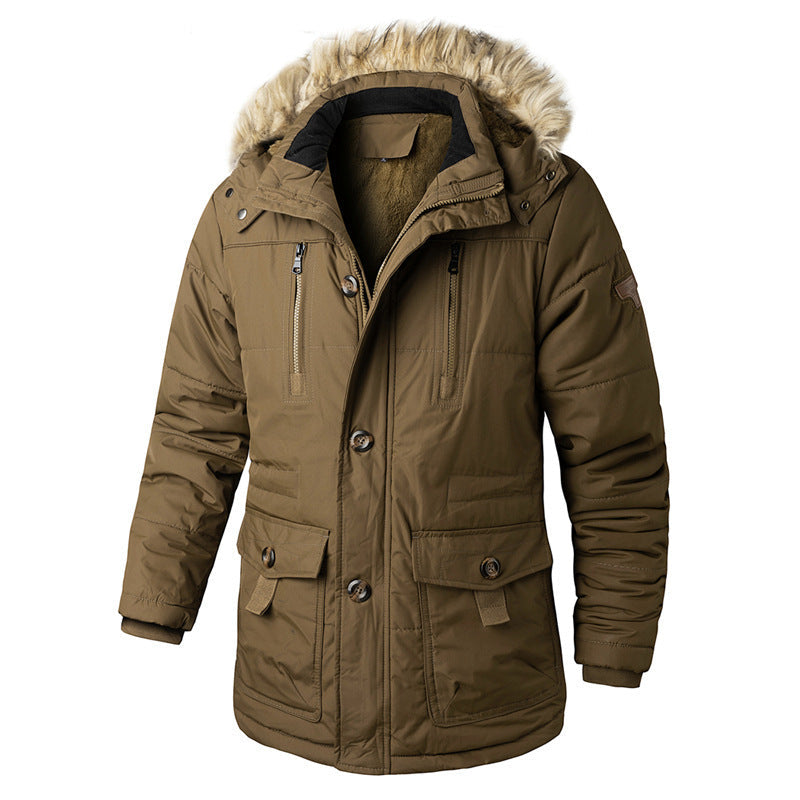 Men's Faux Fur Hooded Winter Jacket in Brown