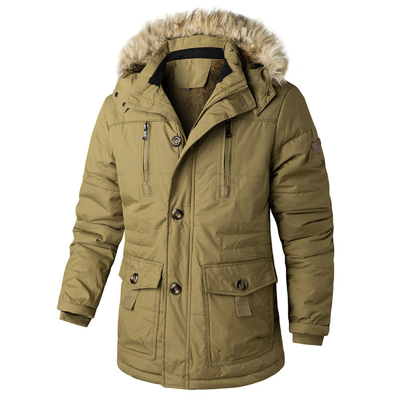 Men's Faux Fur Hooded Winter Jacket in Khaki